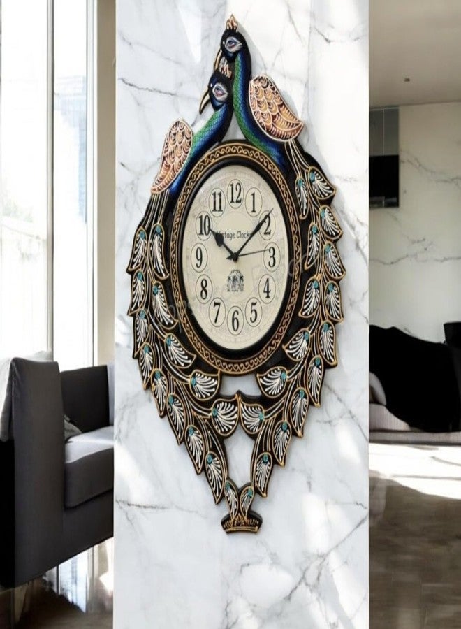 Vintage Clock Large Peacock Pine Wood Clock - Image 5